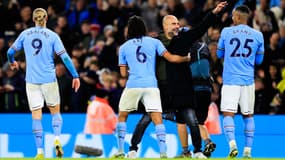 Erling Haaland, Nathan Aké, Pep Guardiola et Manuel Akanji, le 5 novembre 2022