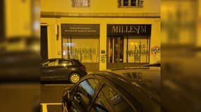 Des étoiles de David et des inscriptions pro-sionistes taguées sur un magasin de robes de mariées dans la nuit du lundi 13 au mardi 14 novembre 2023, dans le 6e arrondissement de Lyon (Rhône).