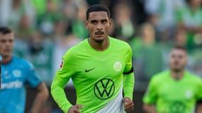 Le défenseur Maxence Lacroix pendant un match de Wolfsburg contre Leverkusen, octobre 2023