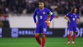 Kylian Mbappé, capitaine de l'équipe de France, au coup de sifflet final du quart de finale aller de Ligue des nations à Split, 20 mars 2025
