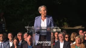 Élisabeth Borne à la rentrée politique de Gérald Darmanin, à Tourcoing, le 27 août 2023