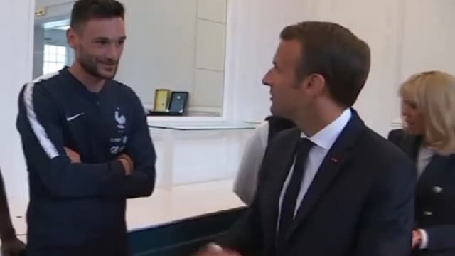 Hugo Lloris et Emmanuel Macron à Clairefontaine