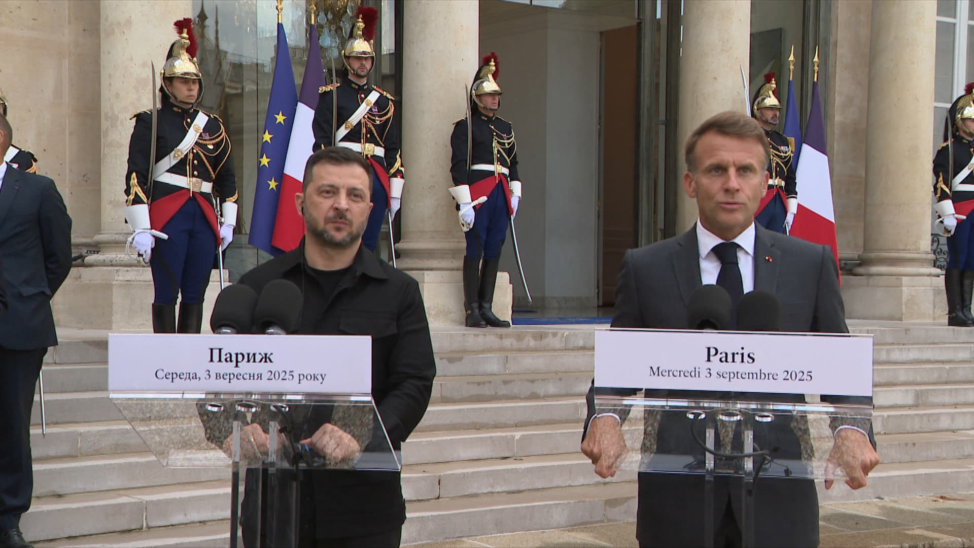 GUERRE EN UKRAINE: EMMANUEL MACRON ANNONCE QUE L'EUROPE EST "PRÊTE À APPORTER DES GARANTIES DE SÉCURITÉ LE JOUR OÙ UNE PAIX EST SIGNÉE"