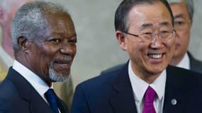 Les Etats membres du groupe d'action sur la Syrie, réunis samedi à Genève, se sont mis d'accord sur les principes d'un processus de transition politique dirigé par les Syriens, a annoncé l'émissaire international Kofi Annan (ici aux côtés du secrétaire gé