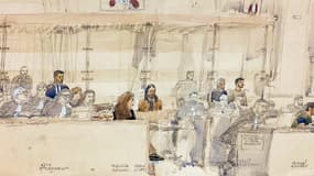 Un croquis d'audience pendant le procès Samuel Paty à Paris, le 4 novembre 2024