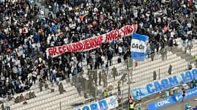 La banderole du Vélodrome, lors de Marseille-Montpellier le 19 avril 2025