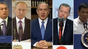 De gauche à droite, Viktor Orban, Vladimir Poutine, Benyamin Netanyahou, Recep Tayyip Erdogan et Rodrigo Duterte