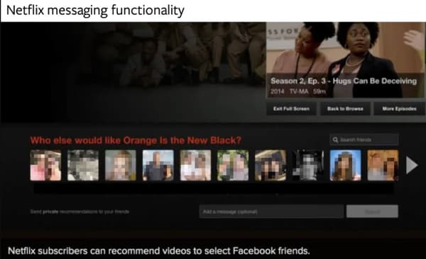 La fonction de partage de recommandations au sein de l'application Netflix, basée sur ses amis Facebook