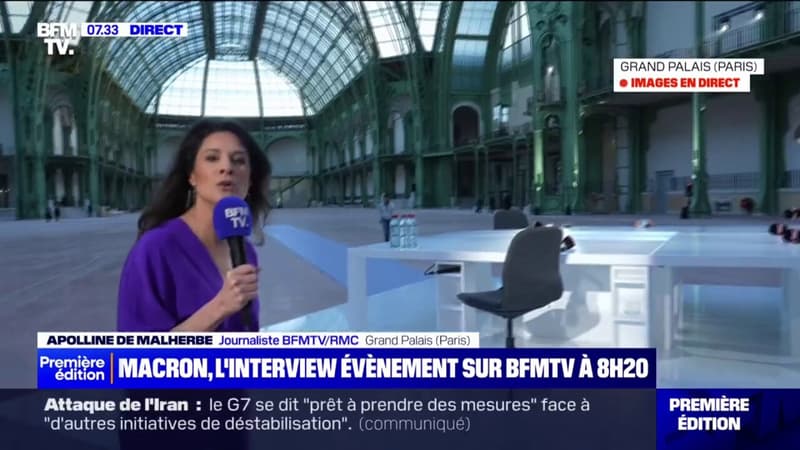 À quelques minutes de l'interview d'Emmanuel Macron, Apolline de Malherbe nous montre le plateau au Grand Palais