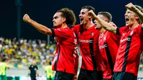 Rennes : la joie de Theate, buteur face à Larnaca