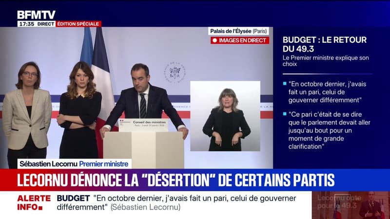 Budget: Sébastien Lecornu dénonce "des tentatives très claires de pression, de sabotages" du RN et de LFI