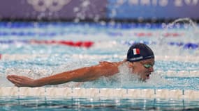 Léon Marchand lors de la finale olympique du 200m papillon, JO de Paris 2024, 31 juillet 2024
