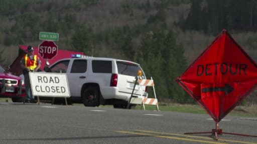 Oso, dans l'Etat de Washington ce week-end: la route coupée après la coulée de boue dévastatrice.
