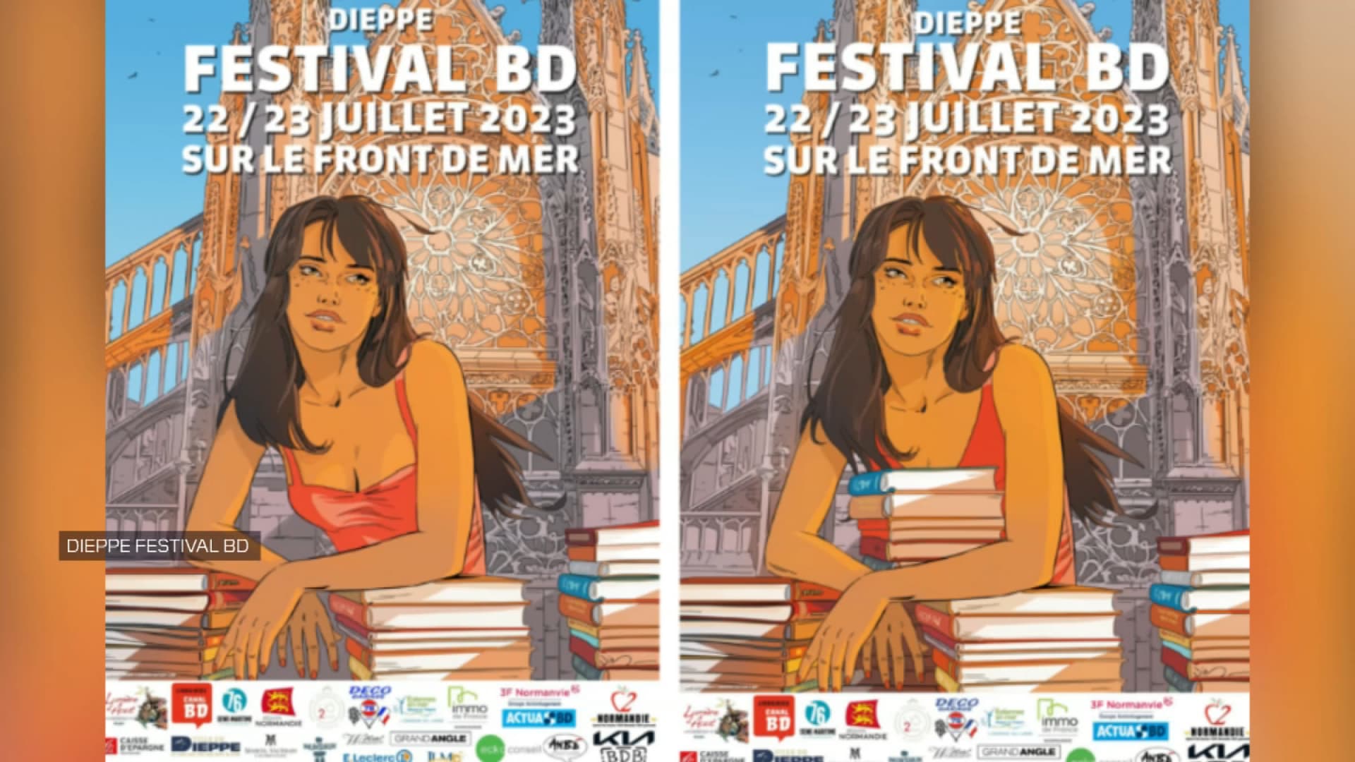 L'affiche du festival BD de Dieppe avant et après modification. L'affiche du festival BD de Dieppe avant et après modification.