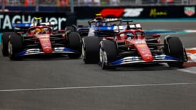Charles Leclerc (n°16) devant Lewis Hamilton (n°44) au Grand Prix de Miami, le 4 mai 2025