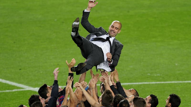 Pep Guardiola avec les joueurs du Barça, le 5 mai 2012