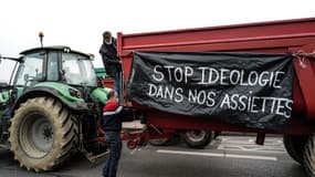 Des agriculteurs ont manifesté contre les menus sans viande devant la mairie de Lyon.