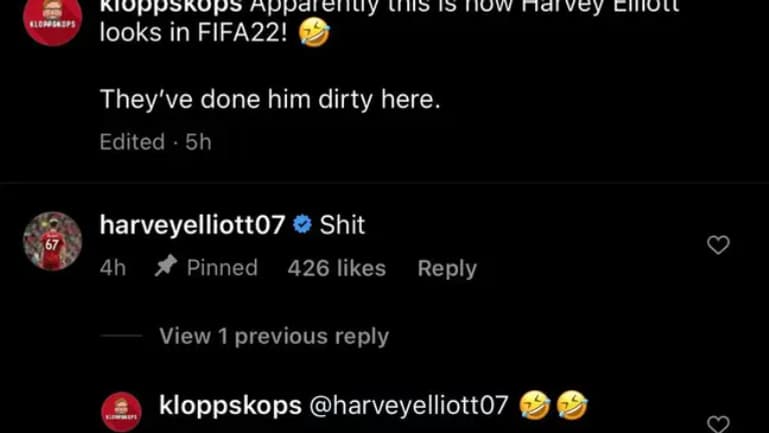 La réaction d'Harvey Elliot sur son visage dans Fifa 22. La réaction d'Harvey Elliot sur son visage dans Fifa 22.