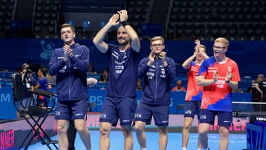 L'équipe de France de tennis de table qualifiée pour la finale des championnats d'Europe par équipes, le 18 octobre 2025.