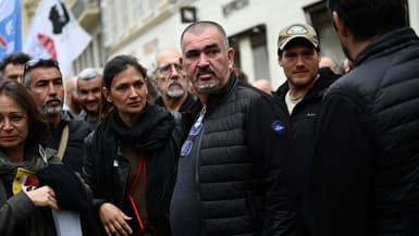 Olivier Mateu, secrétaire général de l'Union départementale des Bouches-du-Rhône de la CGT, lors d'une manifestation le 18 mars 2023 à Marseille 