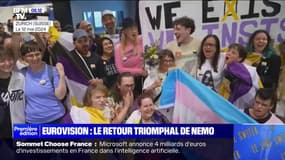 Les images du retour triomphal de Nemo, le gagnant de l'Eurovision, en Suisse 