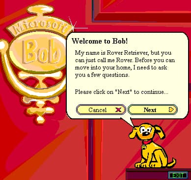 Le chien Rover du programme Microsoft Bob parlait en Times New Roman Le chien Rover du programme Microsoft Bob parlait en Times New Roman