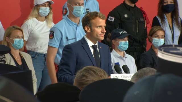 Emmanuel Macron à Roubaix pendant la clôture du Beauvau de la sécurité le 14 septembre 2021