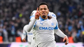 La joie d'Ethan Nwaneri après son but avec l'OM face à Lens le 25 janvier 2026 au stade Vélodrome
