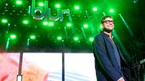 Le chanteur de Blur Damon Albarn lors d'un concert du groupe au festival des Vieilles Charrues, le 14 juillet 2023 en Bretagne