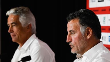 Christophe Galtier et Jean-Pierre Rivère lors d'un conférence de presse à Nice en 2021