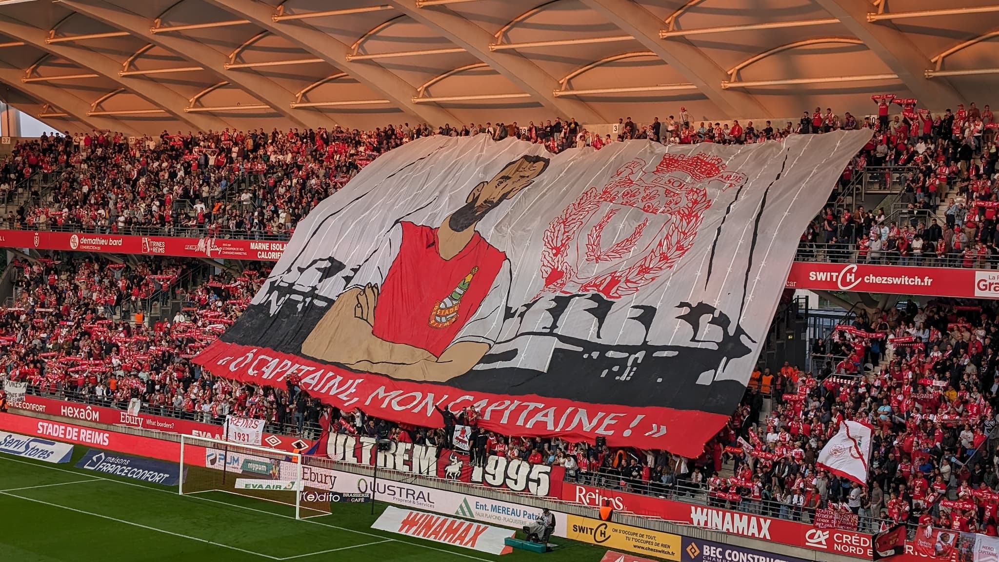 Le tifo des fans du Stade de Reims pour Yunis Abdelhamid, le 19 mai 2024