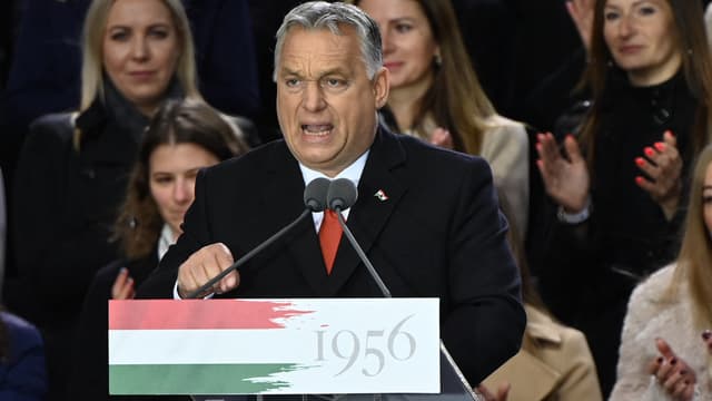 Viktor Orban lors d'un discours à Budapest le 23 octobre 2021.