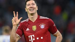 Le buteur polonais du Bayern, Robert Lewandowski, auteur d'un triplé contre le Hertha Berlin, le 28 août 2021 à Munich
