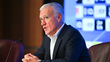 Le sélectionneur de l'équipe de France de football Didier Deschamps en conférence de presse, 27 août 2025