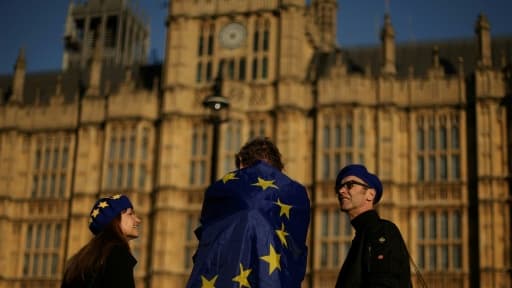 Des manifestants devant le Parlement britannique, le 26 février 2019 à Londres Des manifestants devant le Parlement britannique, le 26 février 2019 à Londres