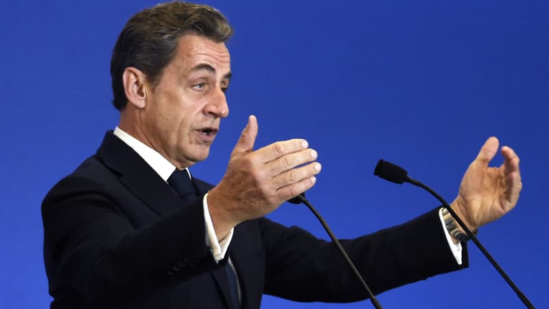 Nicolas Sarkozy le 13 décembre 2014 lors de son discours aux cadres du parti, au siège de l'UMP.