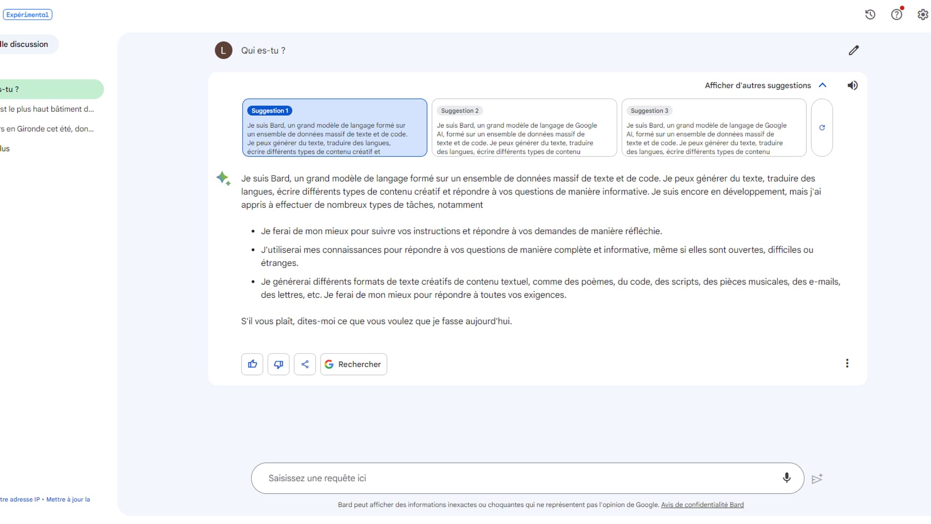 Bard peut faire plusieurs propositions de réponse pour une seule question