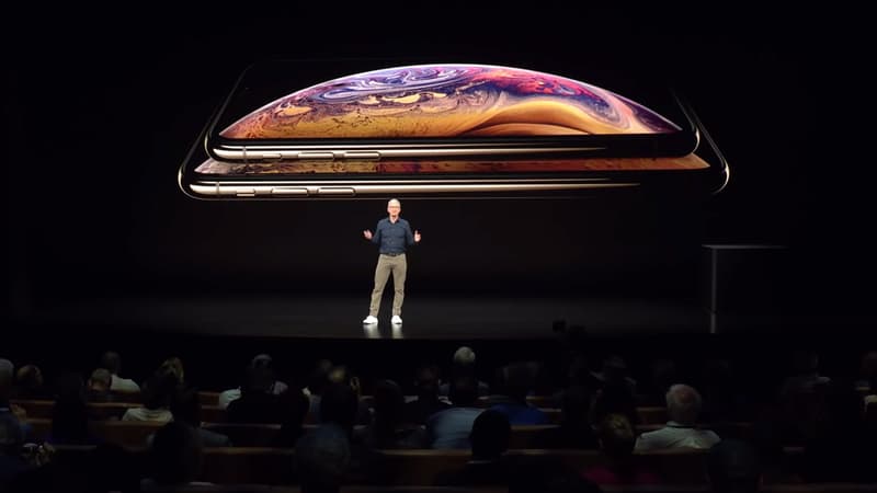 Tim Cook sur scène lors de la présentation de l'iPhone XS, le 12 septembre 2018