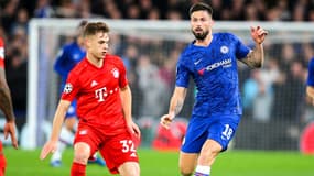 Olivier Giroud avec Joshua Kimmich lors du match Chelsea-Bayern, le 25 février 2020 