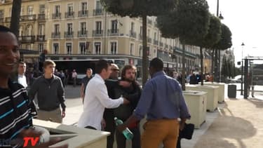 Le moment précis où, le 5 mai dernier, Oliver Roth, cofondateur de Rennes TV, se fait agresser par un militant de la "Manif pour tous", place de la République à Rennes.