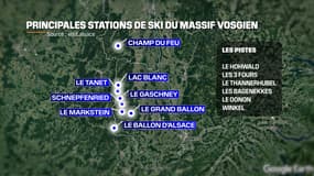 Les principales stations de ski du massif vosgien.