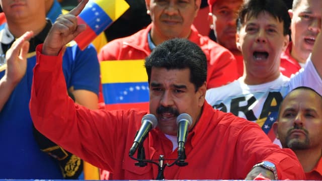 Nicolas Maduro lors d'un rassemblement à Caracas le 23 février 2019