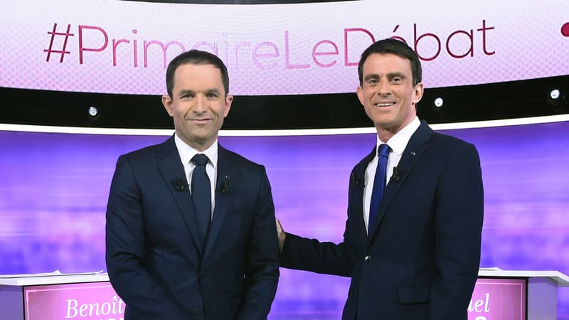 Benoît Hamon et Manuel Valls lors du débat de la primaire à gauche, le mercredi 25 janvier 2017
