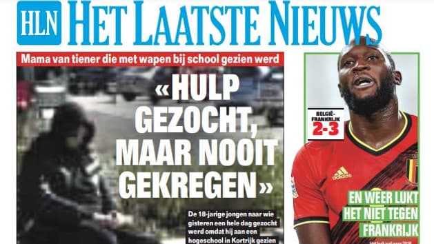 La Une du journal flamand Het Laatste Nieuws La Une du journal flamand Het Laatste Nieuws