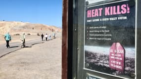 Une pancarte alertant des dangers de la chaleur extrême, Californie, avril 2024
