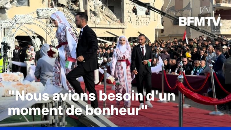 Gaza: une foule se réunit au milieu des ruines pour célébrer le mariage de 54 couples palestiniens