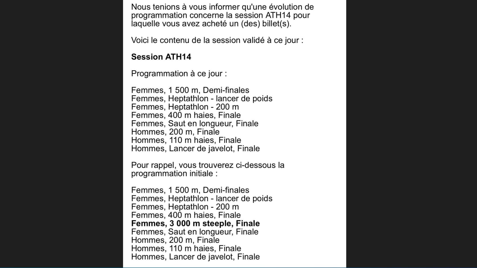 La nouvelle programmation des horaires en athlétisme La nouvelle programmation des horaires en athlétisme