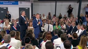 Emmanuel Macron au gymnase de la Busserine le 26 juin 2023 à Marseille