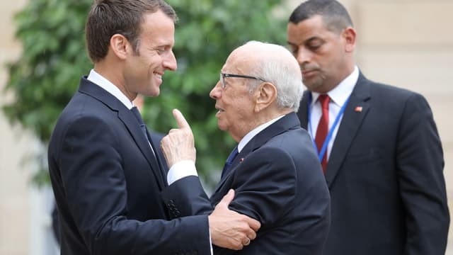 Emmanuel Macron et Béji Cais Essebsi à l'Élysée en mai 2018.