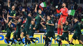 La joie des footballeurs italiens, le 12 octobre 2019